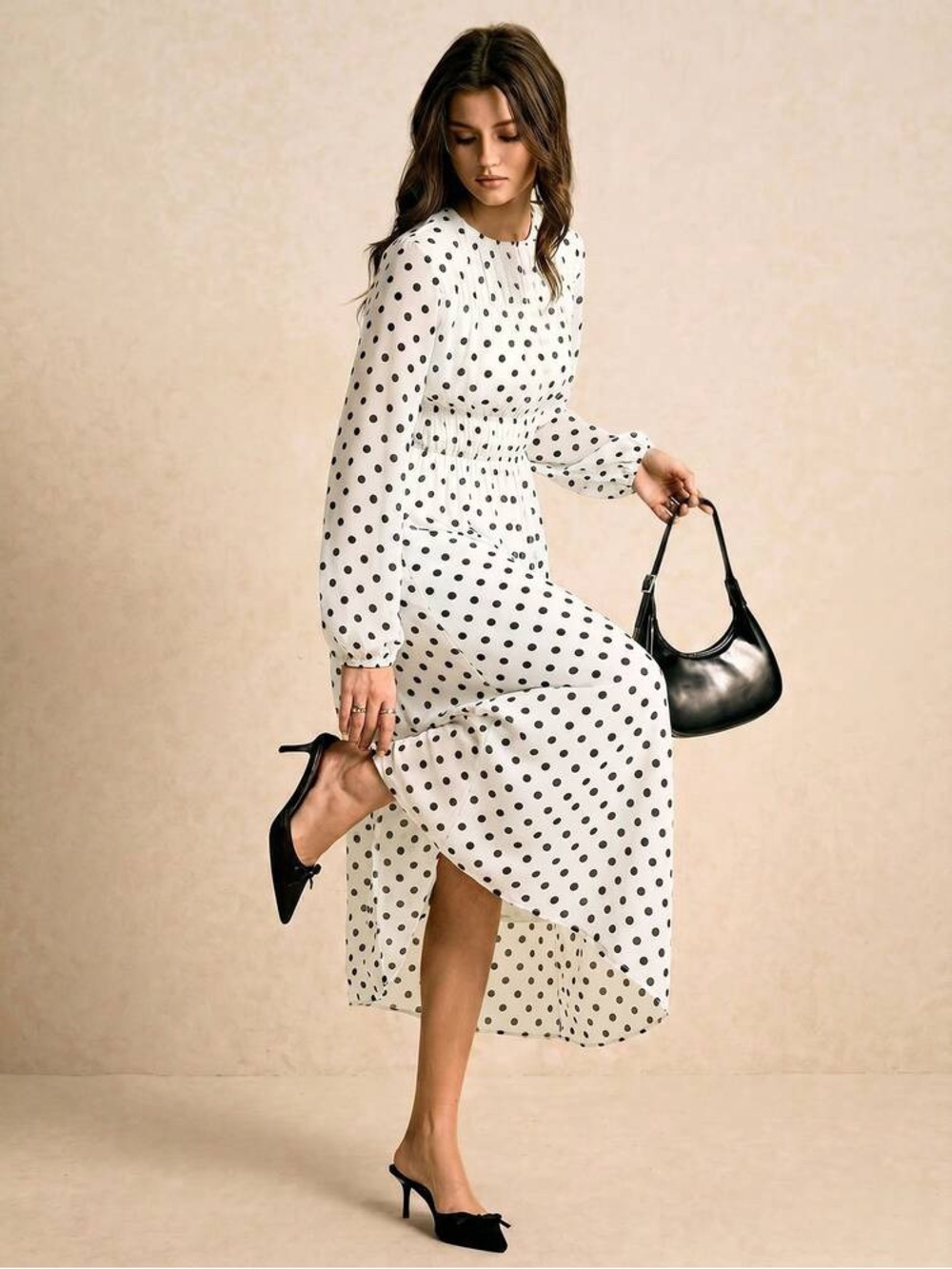 Polka Dot Maxi Dress in White and Black
